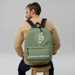 Mochila Musgo Camperwilf® – Lobo Blanco, Cosida a Mano