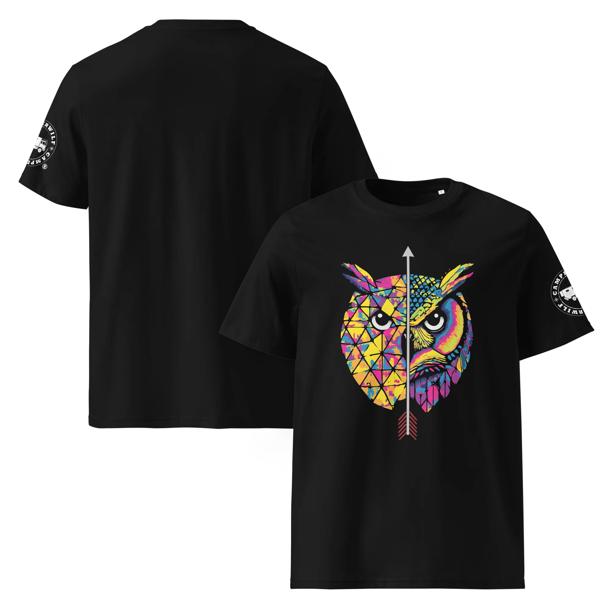 Camiseta Orgánica Camperwilf® – Búho (Color Negro)